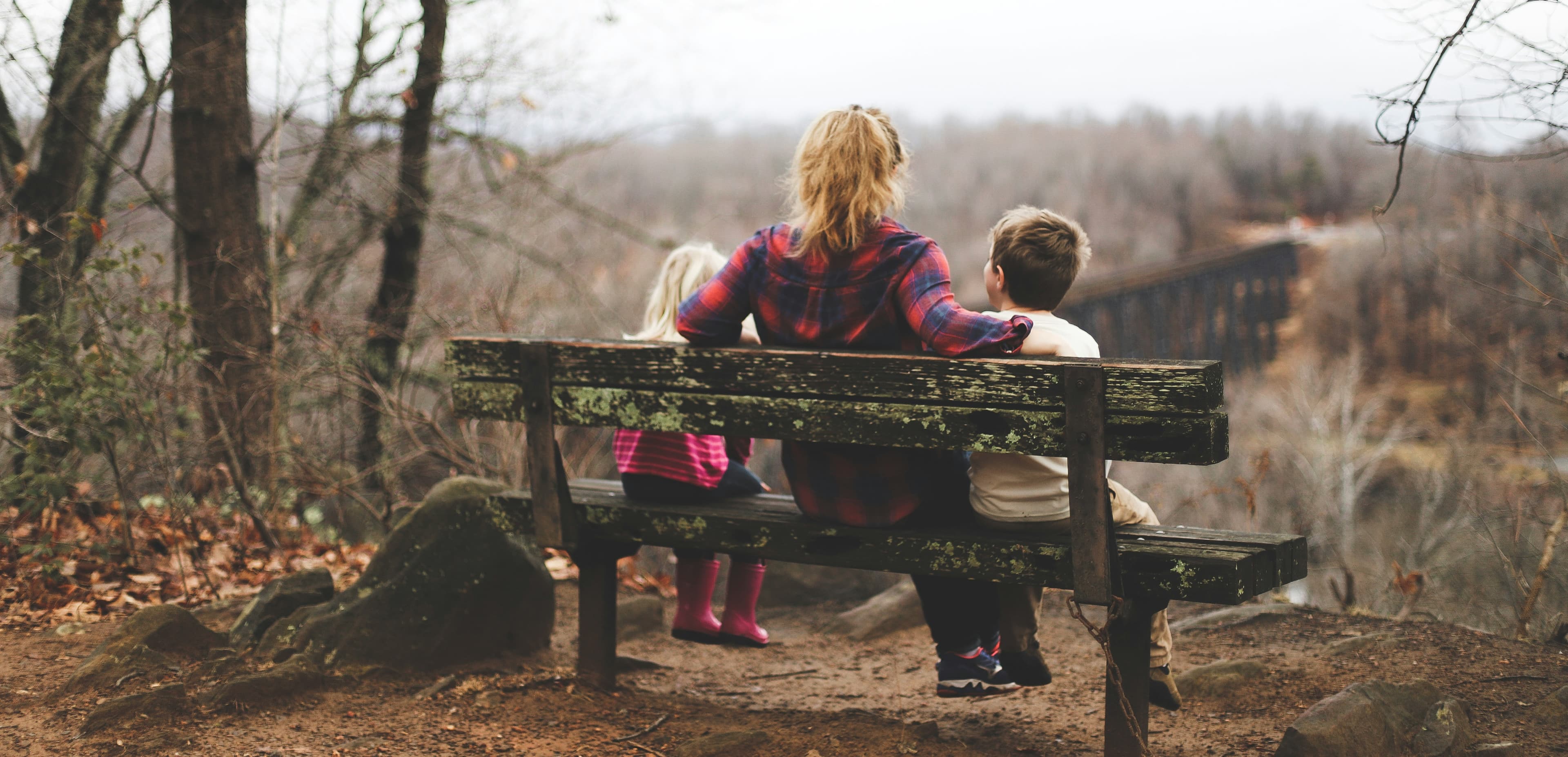 Mother and children on a bench